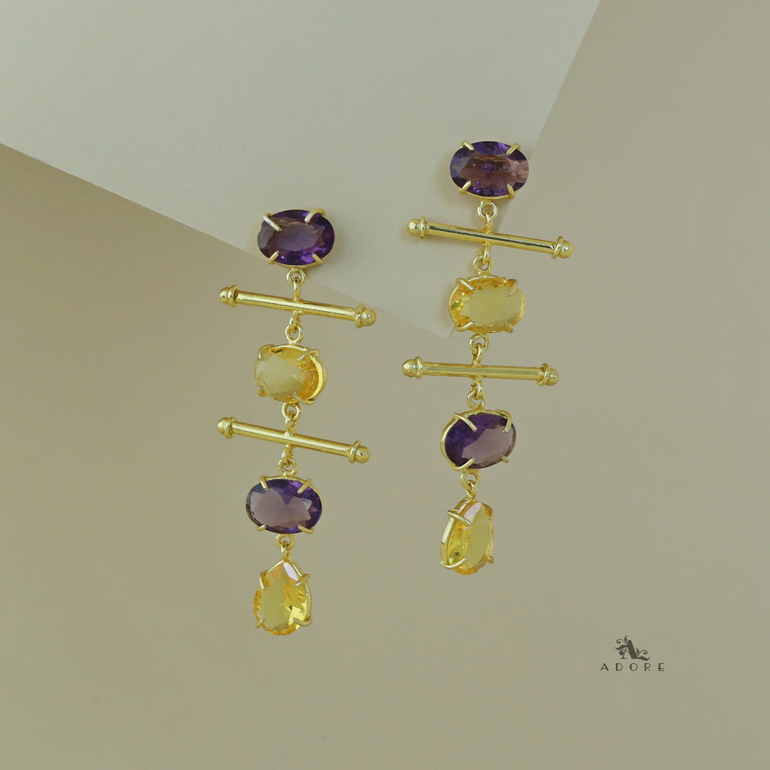 Dual Golden Stick And Oval Drop Glossy Earring