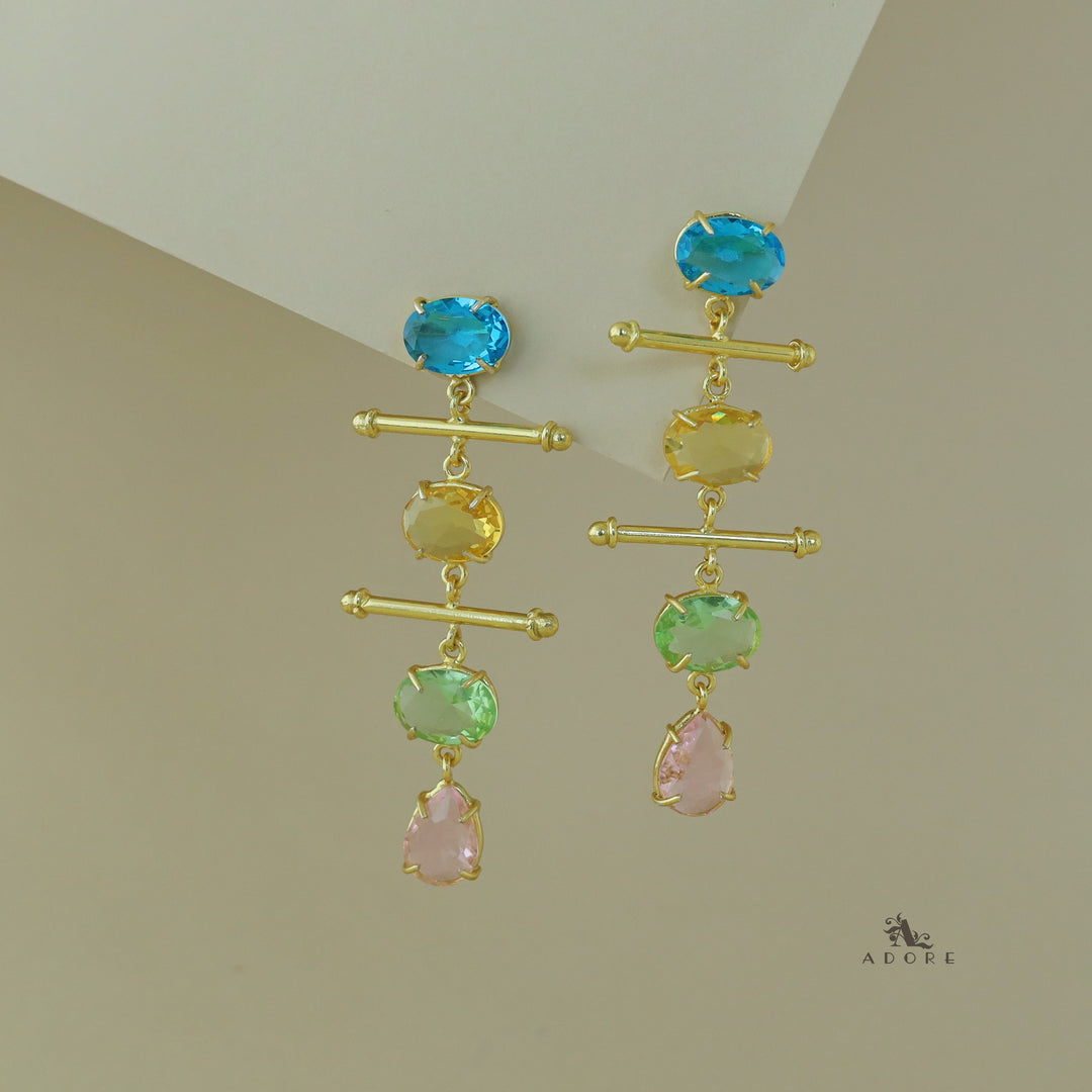 Dual Golden Stick And Oval Drop Glossy Earring