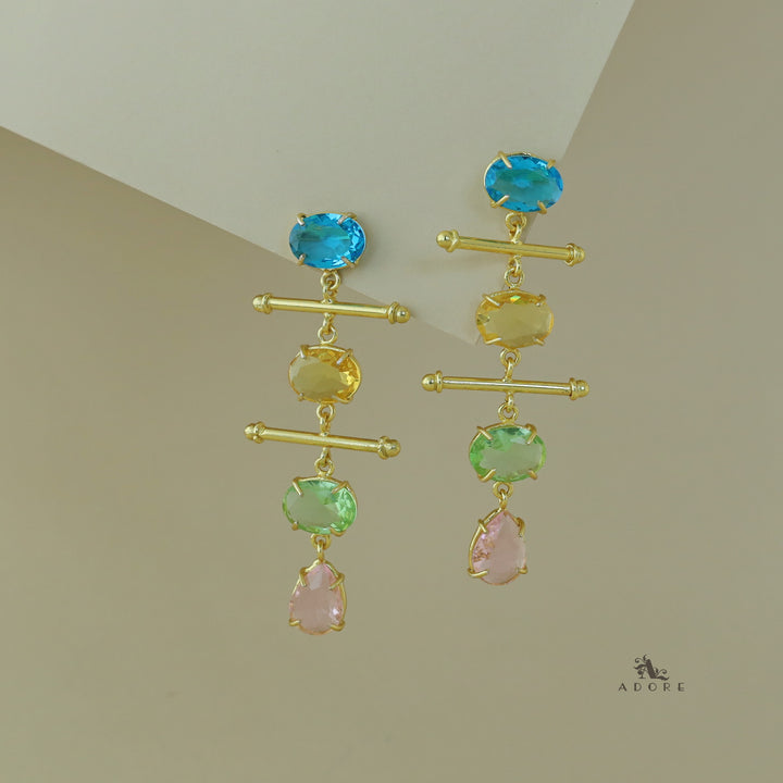 Dual Golden Stick And Oval Drop Glossy Earring