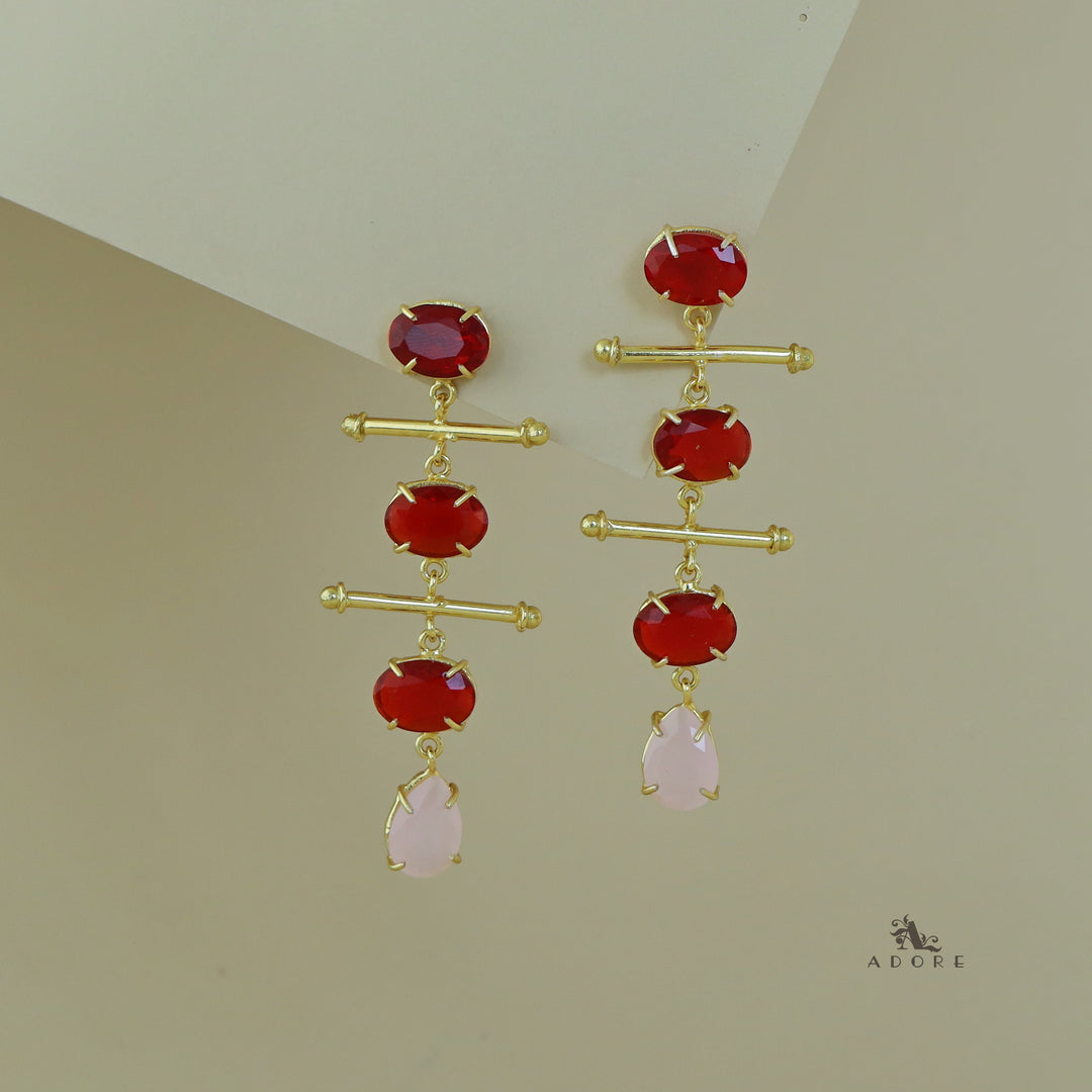 Dual Golden Stick And Oval Drop Glossy Earring