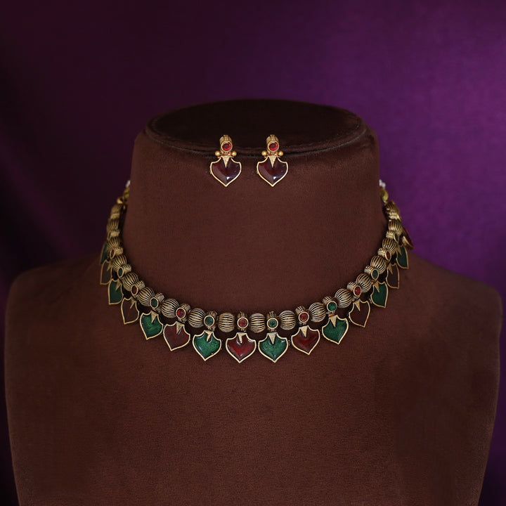 Anasuya Enamel Palakka Short Neckpiece With Earring