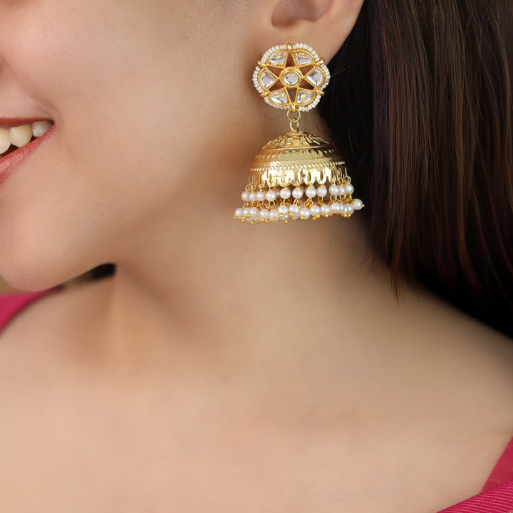 Aliza Floral Kundan Cluster Pearl Jhumka