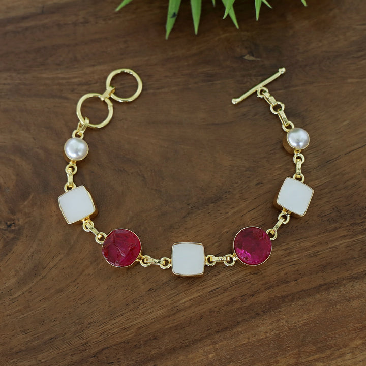 Dafne MOP + Raw Stone +Dyed Stone  Bracelet