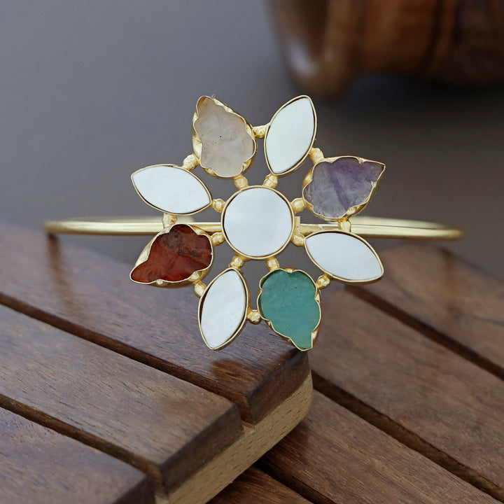 Whitney Floral MOP + Raw Stone Bangle