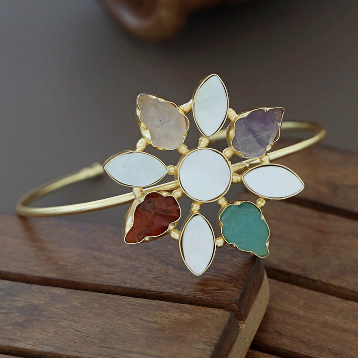 Whitney Floral MOP + Raw Stone Bangle