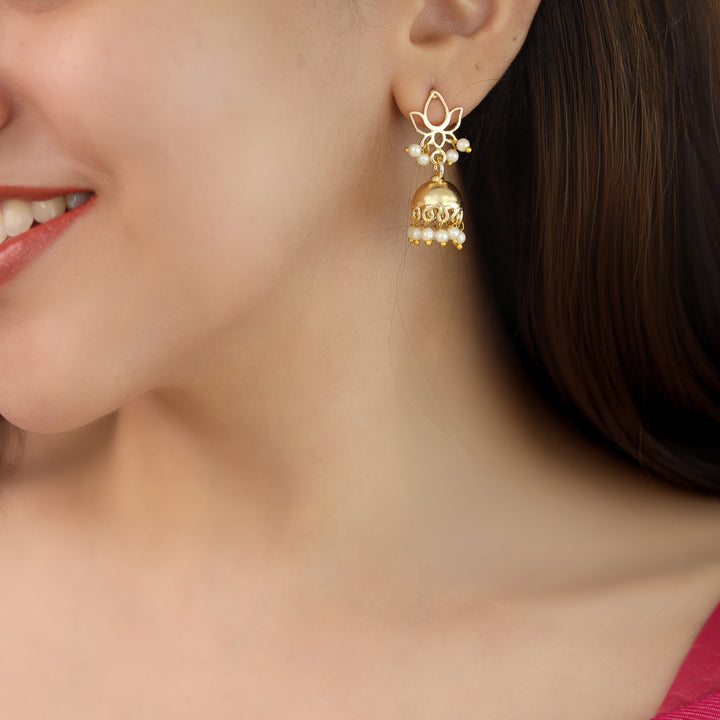 Golden Lotus Pearl Jhumka