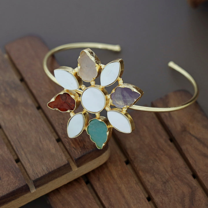 Whitney Floral MOP + Raw Stone Bangle