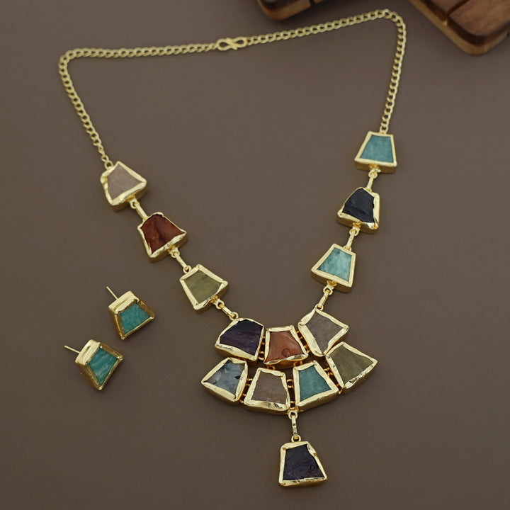 Alegria Raw Stone Pendant Neckpiece With Stud