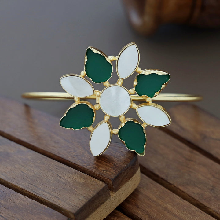 Whitney Floral MOP + Raw Stone Bangle