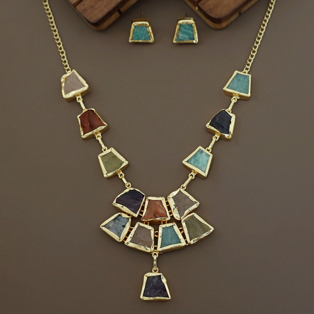 Alegria Raw Stone Pendant Neckpiece With Stud