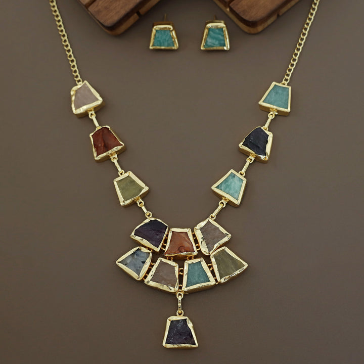 Alegria Raw Stone Pendant Neckpiece With Stud