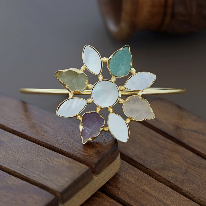 Whitney Floral MOP + Raw Stone Bangle