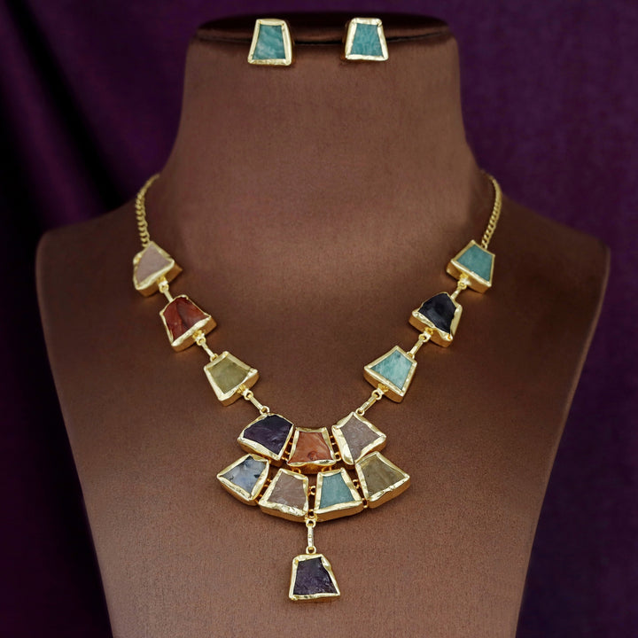 Alegria Raw Stone Pendant Neckpiece With Stud
