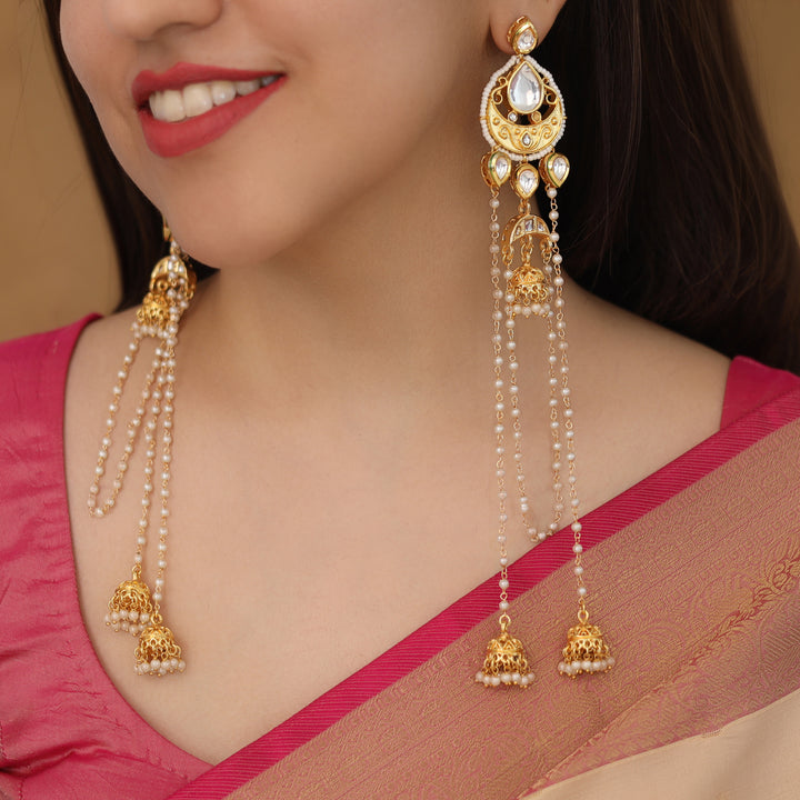 Gabriella Kundan Pearl Hanging Kashmiri Jhumka Earring