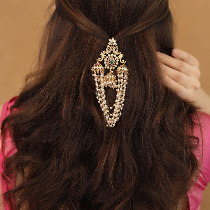 Madhvika Myura Layered Pearl Hair Brooch