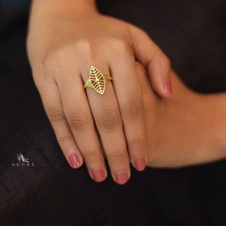 Golden Ellipse Leaf Ring