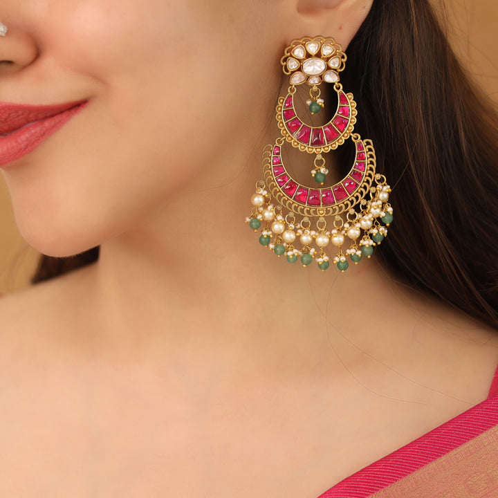 Vainavi Dual Half Moon Jadau Kundan Earring