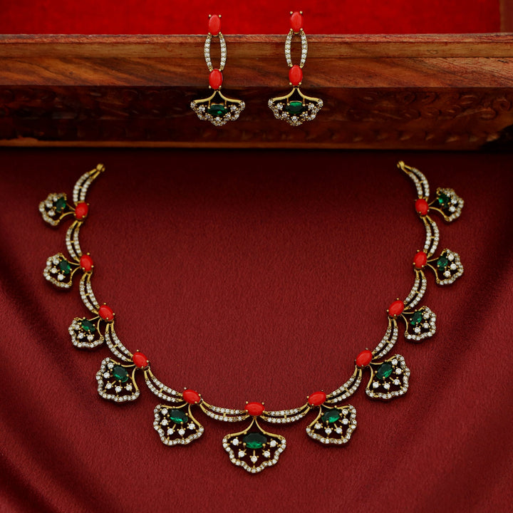 Pragya Flower Short Neckpiece With Earring