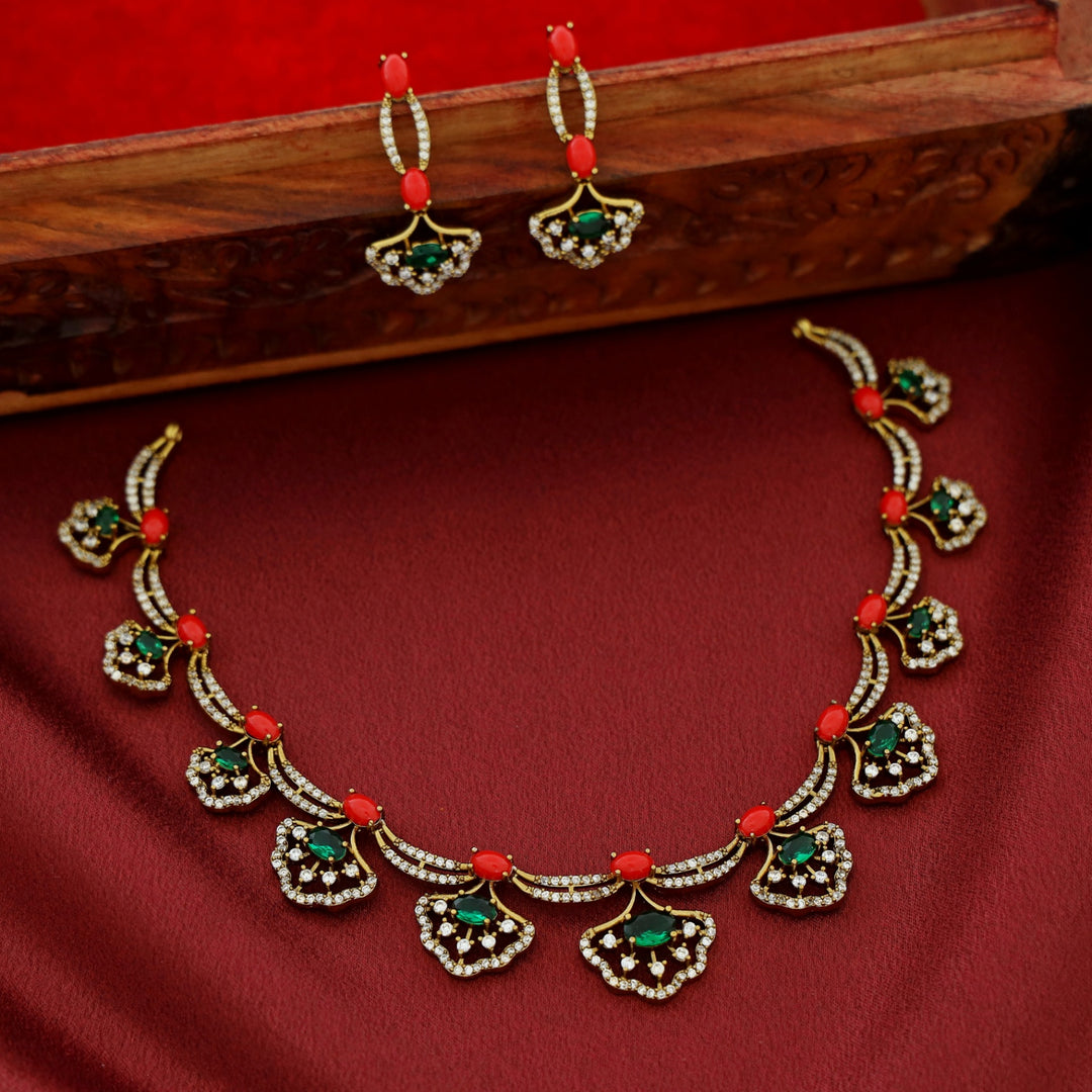 Pragya Flower Short Neckpiece With Earring