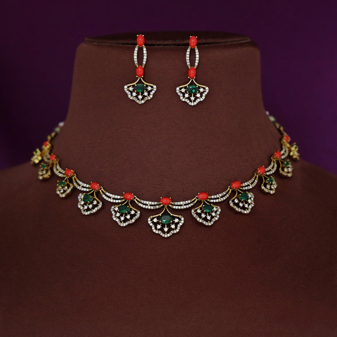 Pragya Flower Short Neckpiece With Earring