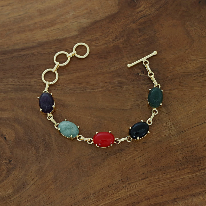 Mebal Golden Oval Natural Stone Claw Bracelet