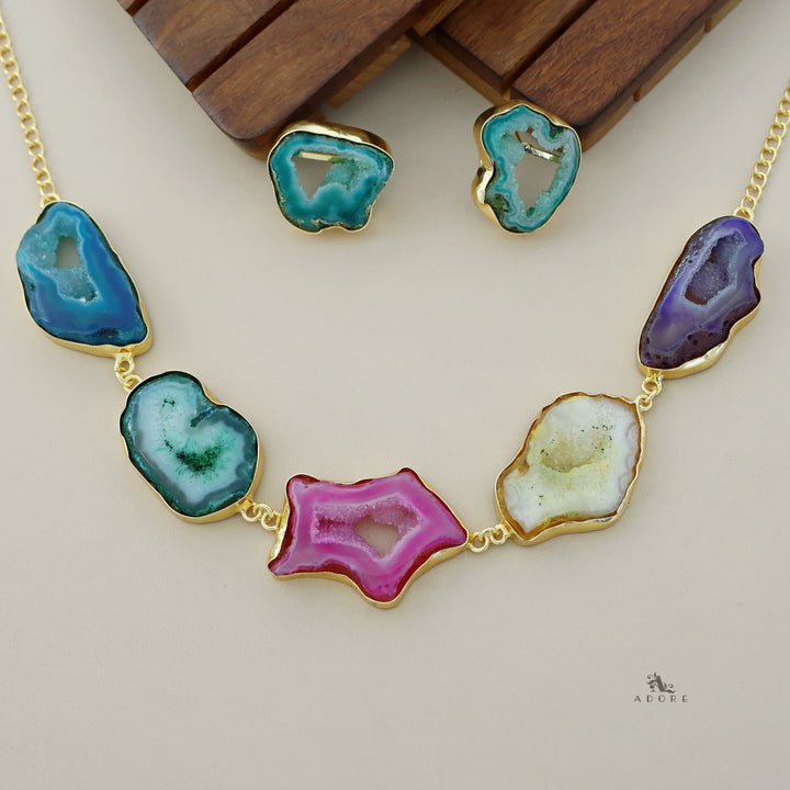 Britney Agate Choker/Short Neckpiece With Earring