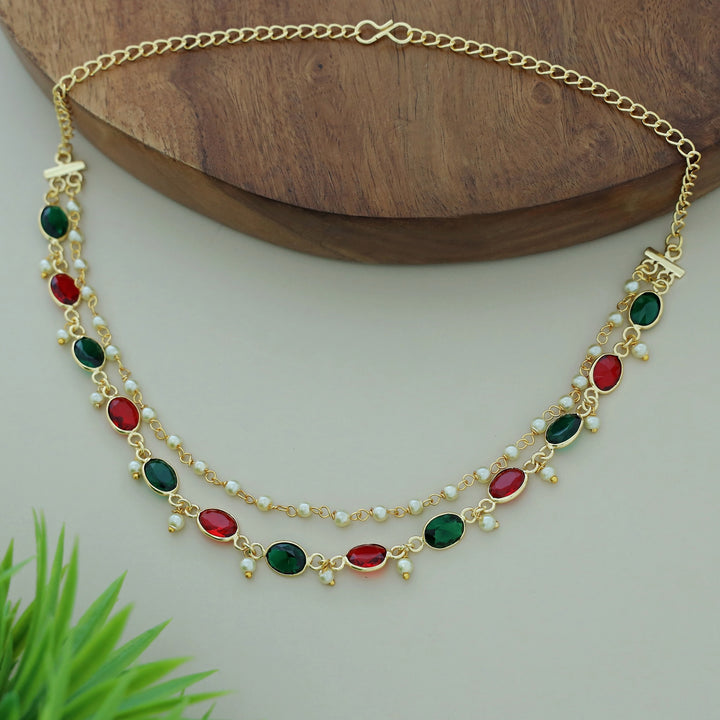Carly Pearl 2 Layer Oval Glossy Stone Neckpiece