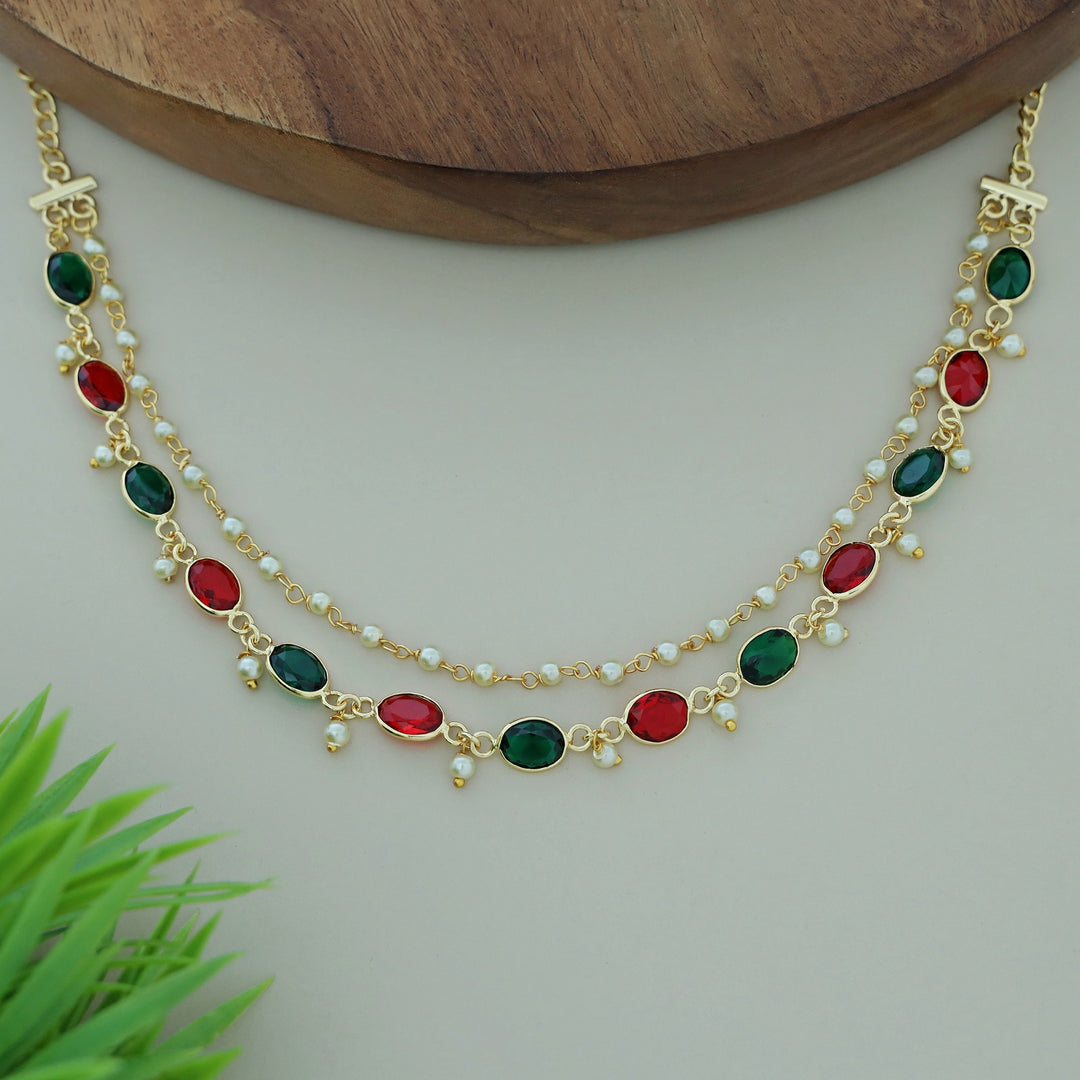 Carly Pearl 2 Layer Oval Glossy Stone Neckpiece