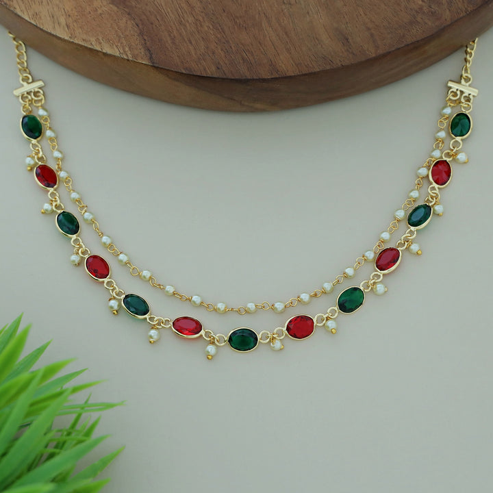 Carly Pearl 2 Layer Oval Glossy Stone Neckpiece