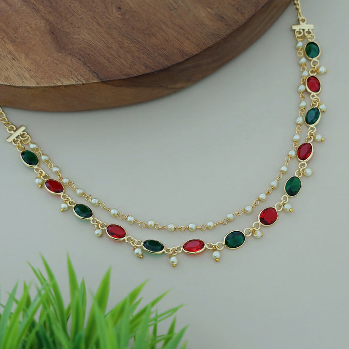 Carly Pearl 2 Layer Oval Glossy Stone Neckpiece