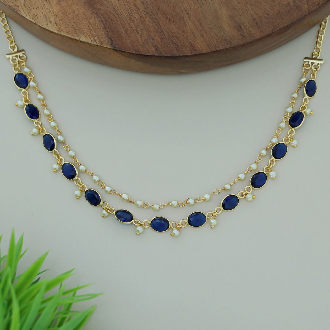 Carly Pearl 2 Layer Oval Glossy Stone Neckpiece