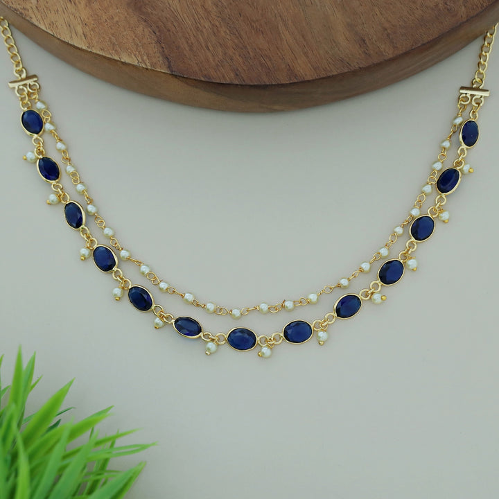 Carly Pearl 2 Layer Oval Glossy Stone Neckpiece