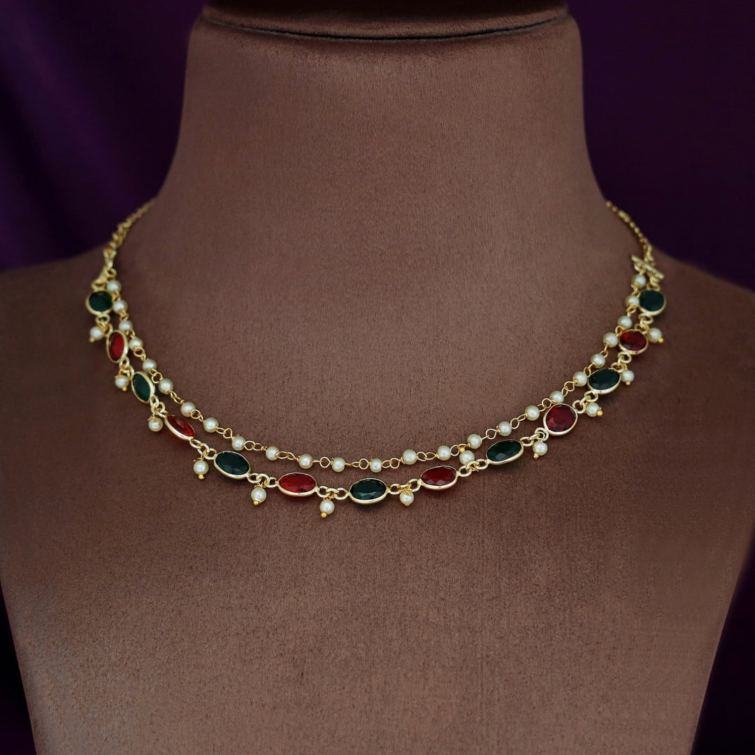 Carly Pearl 2 Layer Oval Glossy Stone Neckpiece
