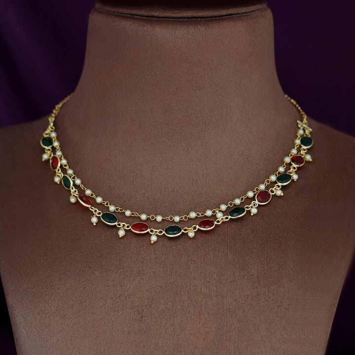 Carly Pearl 2 Layer Oval Glossy Stone Neckpiece