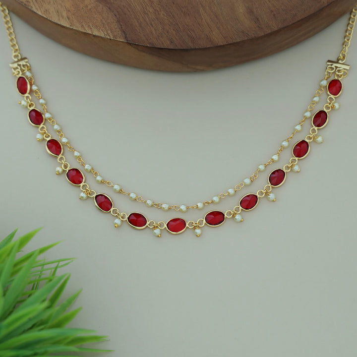Carly Pearl 2 Layer Oval Glossy Stone Neckpiece