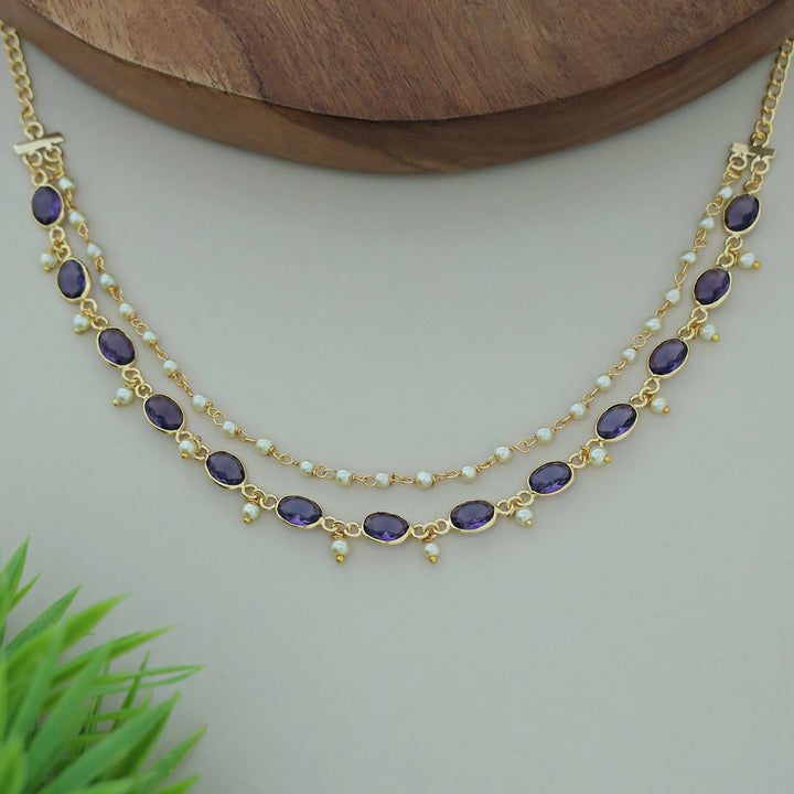 Carly Pearl 2 Layer Oval Glossy Stone Neckpiece