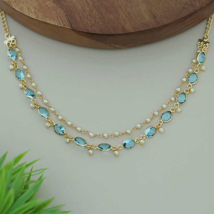 Carly Pearl 2 Layer Oval Glossy Stone Neckpiece