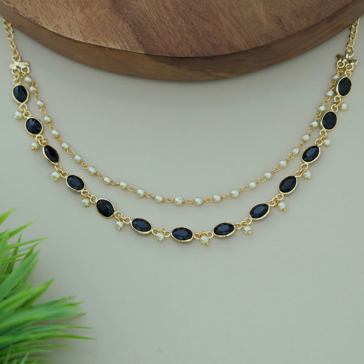 Carly Pearl 2 Layer Oval Glossy Stone Neckpiece
