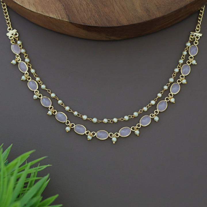 Carly Pearl 2 Layer Oval Glossy Stone Neckpiece