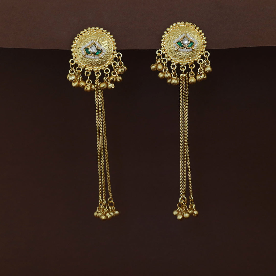 Shakshi Golden Hanging Ghungroo Kashmiri Jadau Kundan Earring