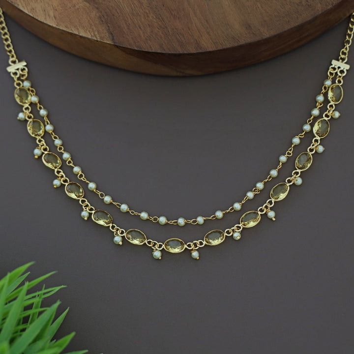 Carly Pearl 2 Layer Oval Glossy Stone Neckpiece