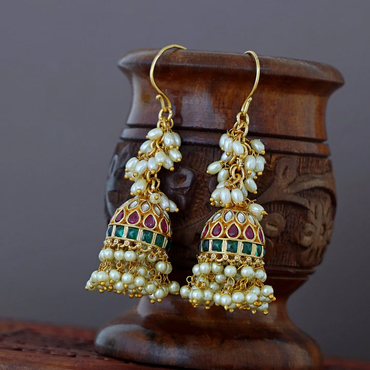 Rudrika Cluster Pearl  Kemp Stone Jhumka Drop