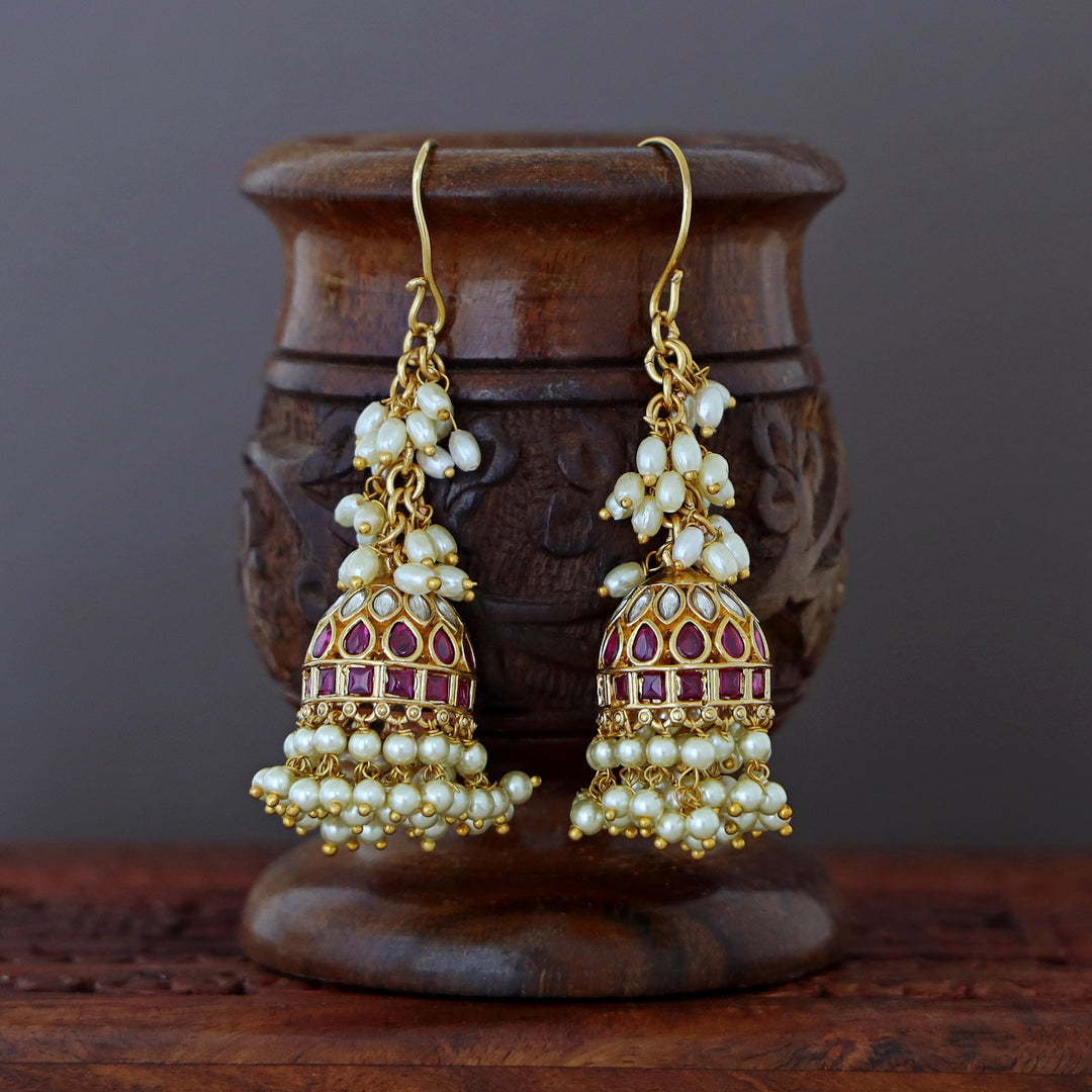Rudrika Cluster Pearl  Kemp Stone Jhumka Drop