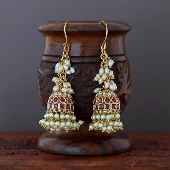 Rudrika Cluster Pearl  Kemp Stone Jhumka Drop