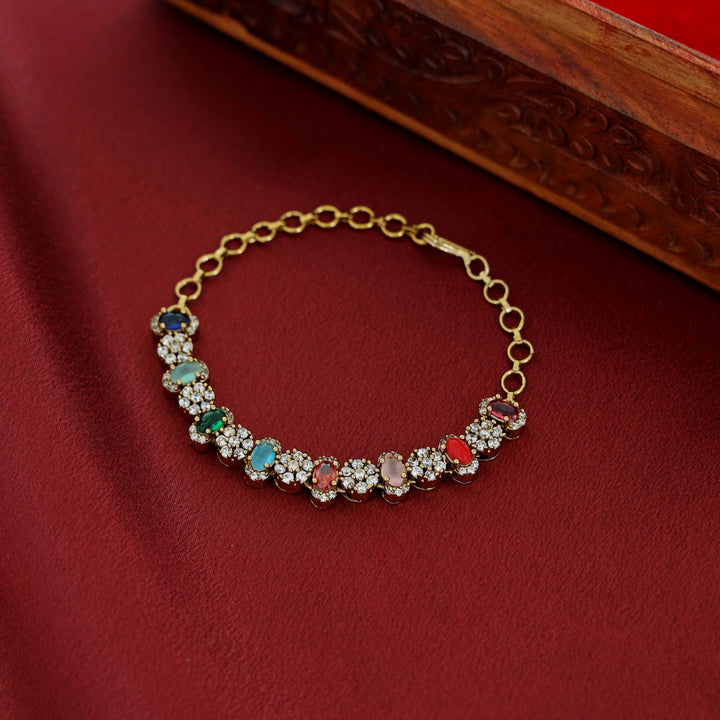Vaibhavi Floral Navratna Bracelet
