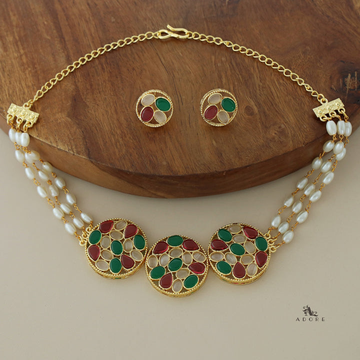 Alandra Round Glossy Pearl Choker With Earring