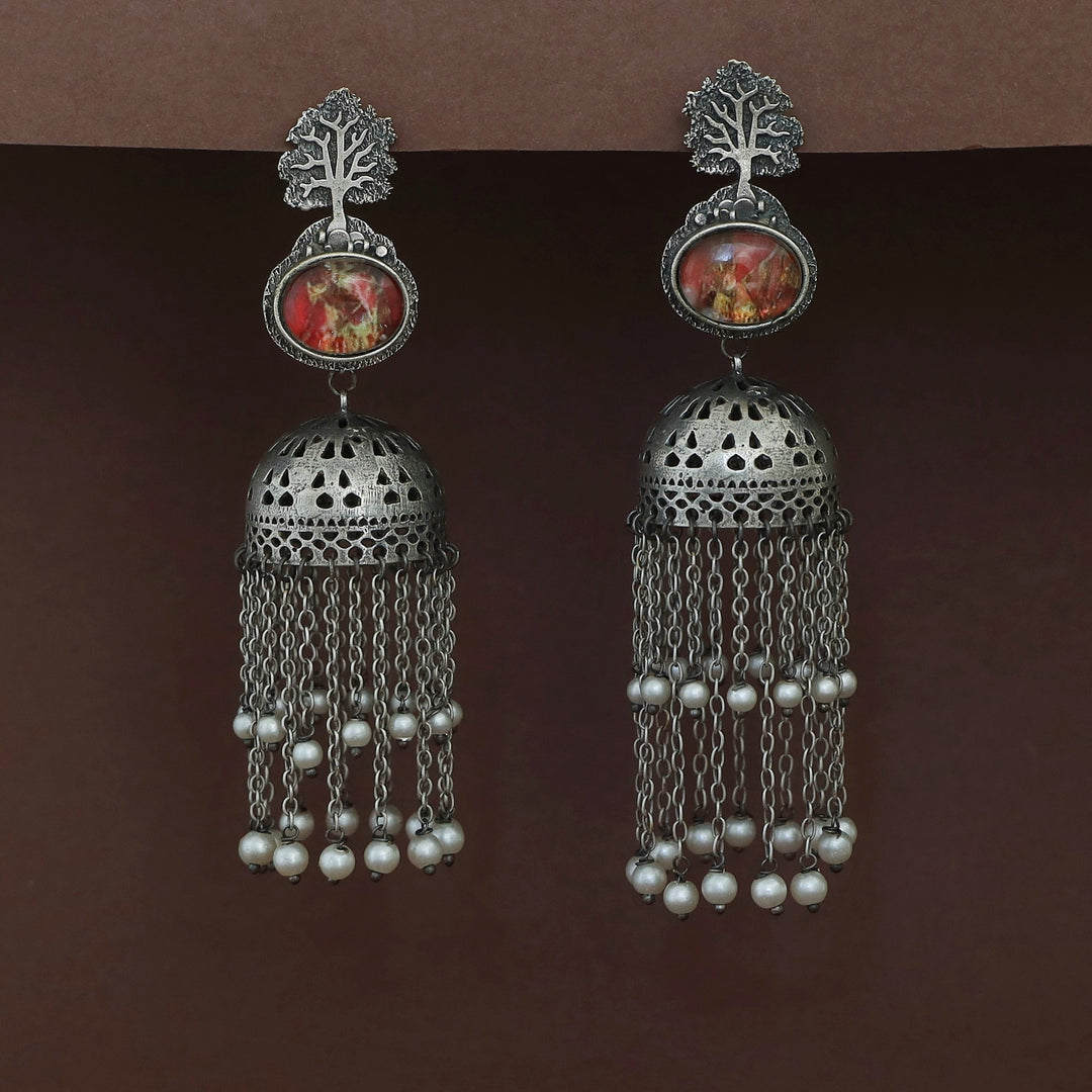 Jaisnavi Tree Glossy Pearl Hanging Jhumka