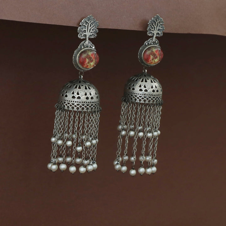 Jaisnavi Tree Glossy Pearl Hanging Jhumka