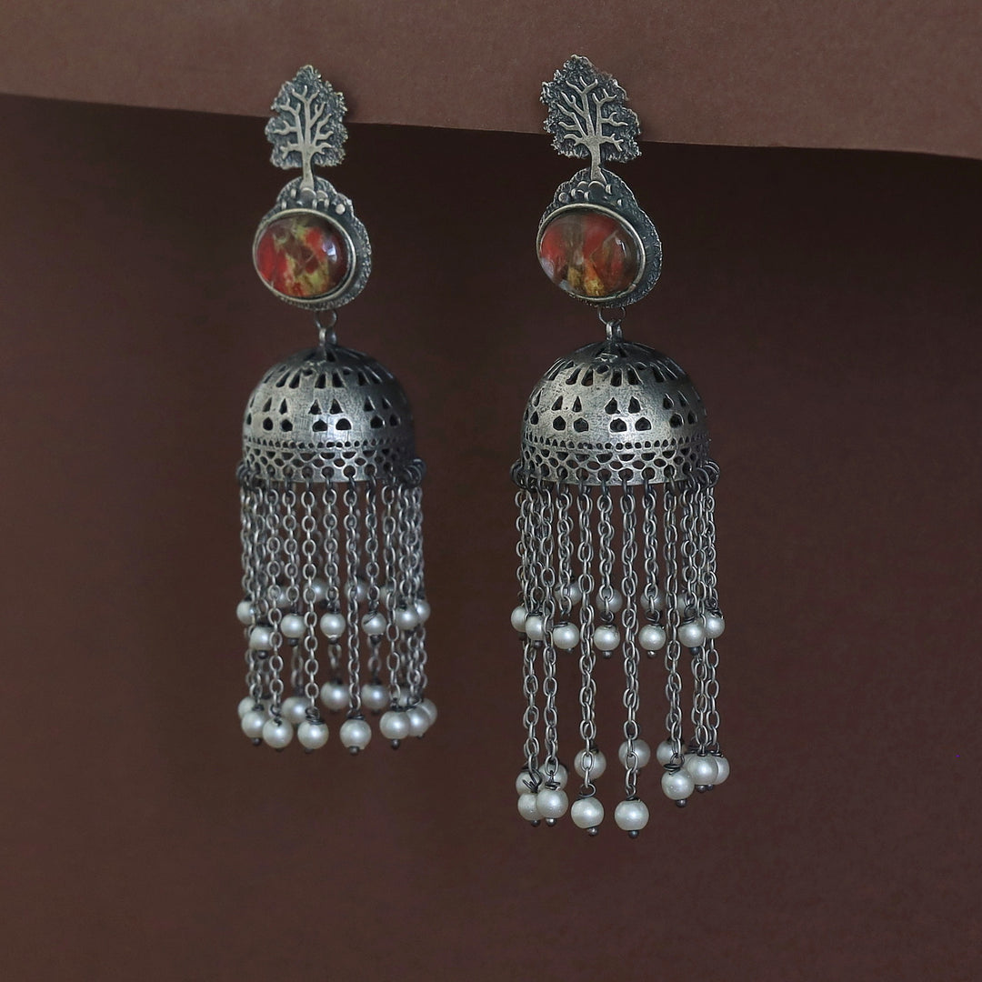 Jaisnavi Tree Glossy Pearl Hanging Jhumka