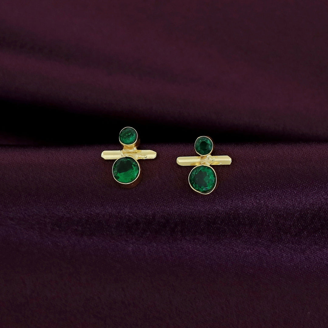 Talina Golden Dual Circle Glossy Stone Earring